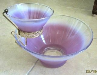 Vintage Mid Century Modern Glass Chip & Dip Set,  Purple Frosted