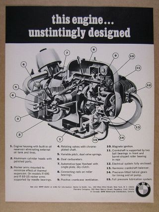 1968 Bmw R69s R69us Motorcycle Engine Cutaway View Vintage Print Ad