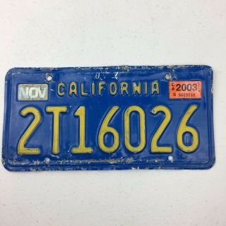 Yellow On Blue California License Plate Vintage 2003 Man Cave Craft 2t16026