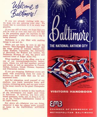 Baltimore Md Vintage Visitors Handbook Where To Go What To See Map Circa 1950 