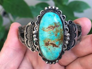 Rare Old Pawn Navajo Native American Silver & Matrix Turquoise Cuff Bracelet