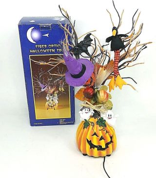 Fiber Optic18 " Halloween Tree Ghosts Black & Orange - Pumpkins,  Bat & Crow