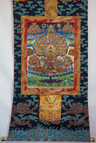 Luxurious Quality 50 " Embroidery Brocade Scroll Thangka: Karma Kagyu Refuge Tree
