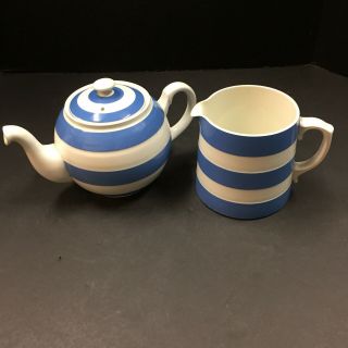 Cornish Kitchen Ware Blue And White Teapot And Pitcher Jug