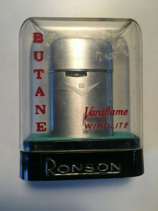 Vintage Ronson Varaflame Windlite Butane Lighter In Clear Case