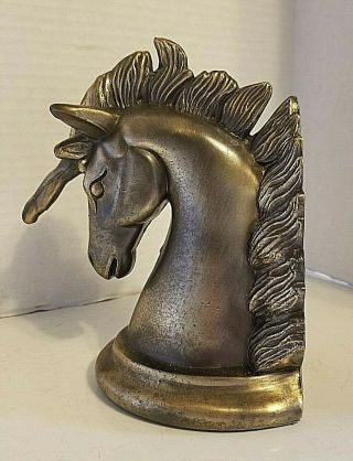 Brass Unicorn Single Bookend Hollywood Regency Mythical Pegasus