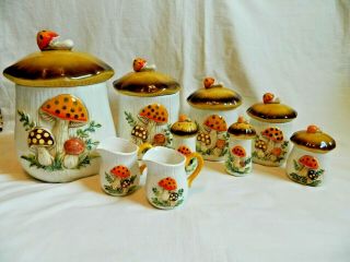 Vintage Sears Merry Mushroom Canister Set 1978 With Cookie Jar And More