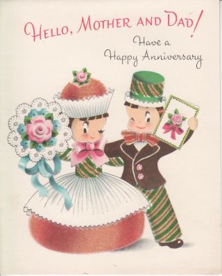 Vintage Norcross Candy Couple Mom Dad Anniversary Rare Htf Card Mica Glitter