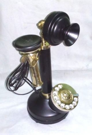 Antique - Vintage - Look - Black - Brass - Candlestick - Telephone - Rotary - Dial