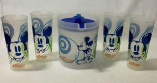 Tupperware Disney Mickey Mouse Pitcher Blue Button Top Matching Tumblers Set