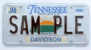2001 Tennessee Sample License Plate " Sounds Good To Me  Volunteer State "
