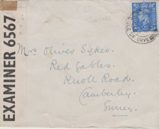 1943 World War Two Mail Envelope Isle Of Skye Opened By Examiner Censor