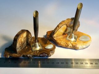 2 Unique Australian Opal Formation Stone Desk Top Pen Rest