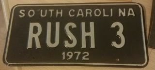 Rush South Carolina 1972 License Plate