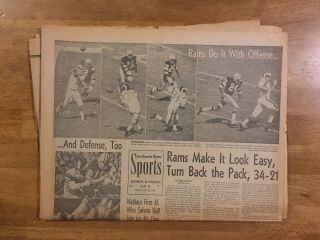 October 20,  1969 Los Angeles La Times Sports Newspaper Rams Packers Lew Alcindor
