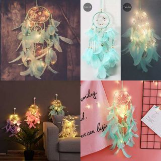 Dream Catcher For Kids W Lights & Green Feather Beaded Handmade Led Catchers Bed