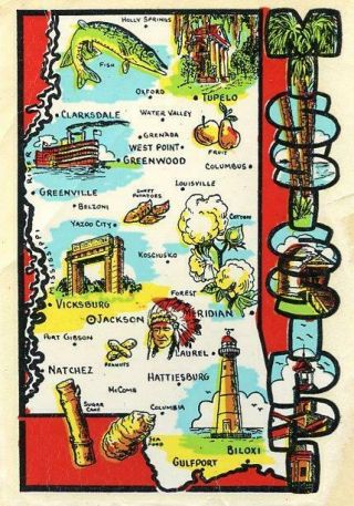 Vintage Travel Decal Mississippi State Graphic Map Souvenir Sticker Windshield