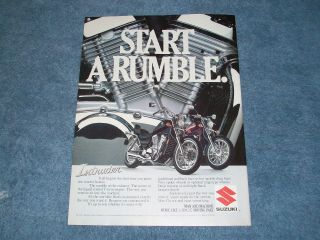 1986 Suzuki Intruder Vintage Motorcycle Ad " Start A Rumble "