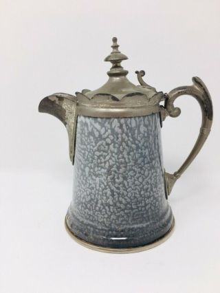 PEWTER AND GRANITEWARE SMALL ENAMELWARE COFFEE POT 6 1/4” 2
