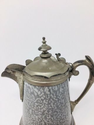PEWTER AND GRANITEWARE SMALL ENAMELWARE COFFEE POT 6 1/4” 4