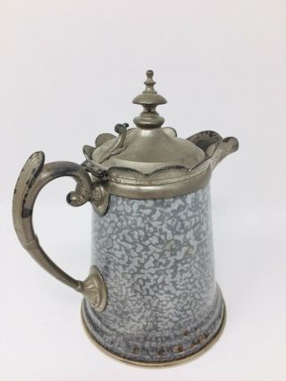 PEWTER AND GRANITEWARE SMALL ENAMELWARE COFFEE POT 6 1/4” 6