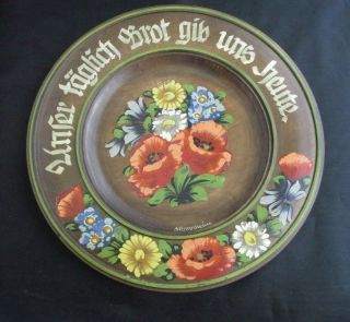 Vtg 11.  5 " Daily Bread German Turned Wood Hand Painted Plate Plaque Mannheim