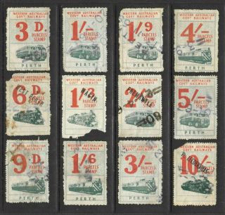 Western Australian Government Railways Parcels Stamps X 12,  3d To 10/ -