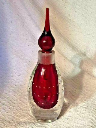 Perfume Bottle - Heavy Glass.  Red W/in Clear.  Very Cool Stopper.  Stunning