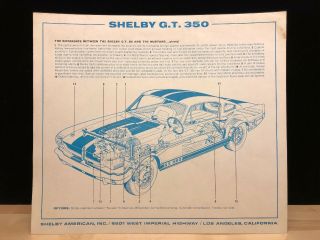 1965 Shelby Mustang Gt 350 Sales Brochure Spec Sheet