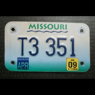Missouri Motorcycle License Plate - Expired 4/2009 - T3 351