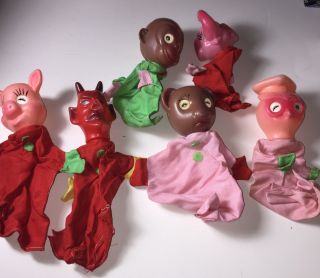 6 Hk Vintage Flicker Eyes Hand Puppets Devil/satan,  Pig,  Monkey,  Elephant,  Owl,