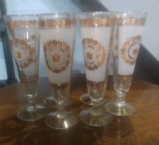 Vintage Culver Gold " English Crown & Shields " Set Of 6 Glasses - Mid Century Mod