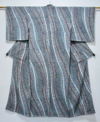 Japanese Silk Kimono / Shibori Pattern / Ex / Silk Fabric / Blue /438
