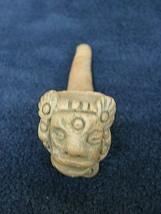 Indian Clay Pipe Human Face Effigy Bowl Pre - Columbian/mayan/aztec Style Vintage