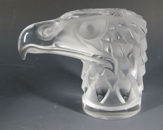 Lalique Crystal Eagle Head Paperweight Art Glass W/lighted Stand France Yqz