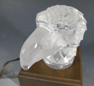 Lalique Crystal Eagle Head Paperweight Art Glass w/Lighted Stand France yqz 6