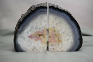 Large Natural Geode Crystal Polished Quartz Multi Colored Bookends