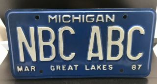 Vtg 1987 Michigan Vanity License Plate Nbc Abc News Anchor Broadcast Great Lakes