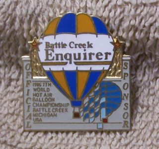 1985 Battle Creek Enquirer Sponsor Balloon Championship Battle Creek Balloon Pin