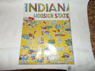 Indiana State Souvenir Map Towel 22 " Square Flour Sack Nip
