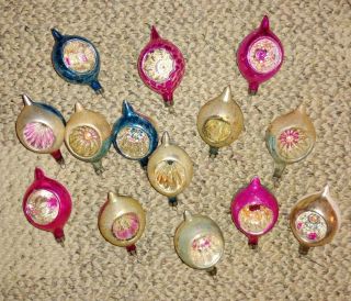 14 Vintage Poland Glass Christmas Tree Ornaments Indented Hand Painted Color