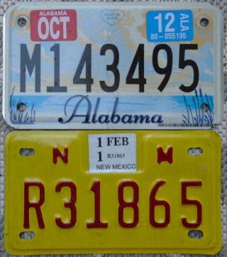2 Motorcycle License Plates/tags Authentic Metal Alabama & Mexico