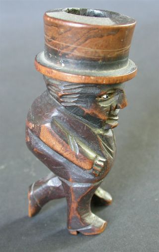 Antique Carved Novelty Pipe Of A Three Legged Man With Top Hat Glass Eye C.  1900