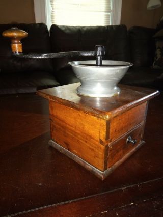 Antique Primitive Coffee Grinder Wooden Box W/ Drawer Home Decor Old Estate Art