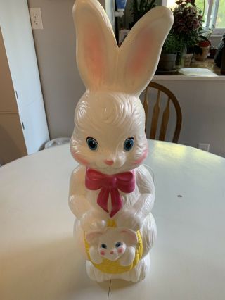 Blow Mold Easter Bunny Rabbit W/baby Bunny Basket 22 " Empire