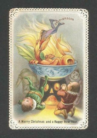 D53 - Snap - Dragon Catches Elf - Goodall - Victorian Xmas Card - Embossed Edges