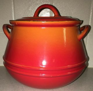 Retro Orange Flame Red 3 Descoware Mcm Modern Enamel Bean Pot Dutch Oven Pot