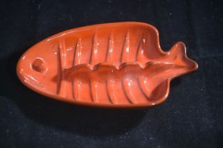 Mid - Century Modern Orange / Brown Frankoma Pottery Fish Ash Tray