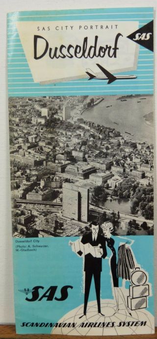 1963 Dusseldorf Germany Vintage Sas City Portrait Vintage Travel Brochure Map B