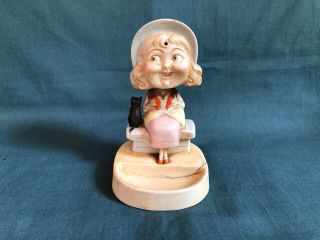 Antique Bisque Naughty Lady Nodder W Cat Facing Backwards